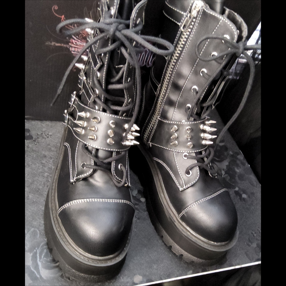 Demonia Black Spiked Platform Boots - image 4